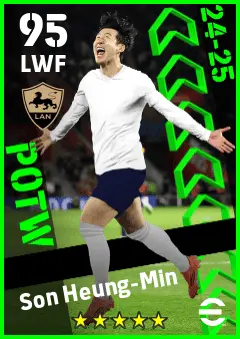 Son Heung-Min eFootball 2026 player card — 95 OVR LWF