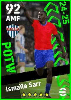 Ismaila Sarr eFootball 2026 player card — 92 OVR AMF