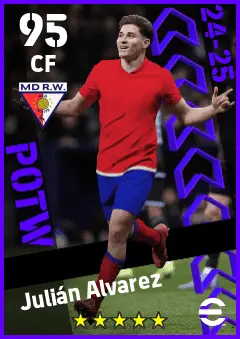 Julian Alvarez eFootball 2026 player card — 95 OVR CF