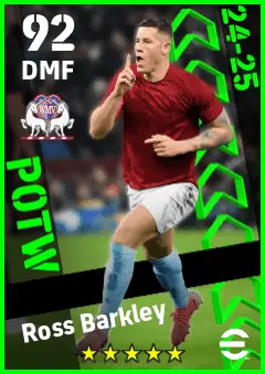Ross Barkley eFootball 2026 player card — 92 OVR DMF