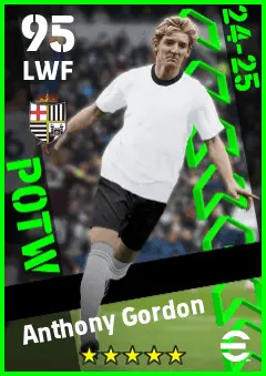 Anthony Gordon eFootball 2026 player card — 95 OVR LWF