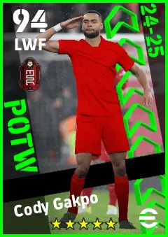 Cody Gakpo eFootball 2026 player card — 94 OVR LWF