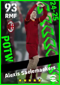 Alexis Saelemaekers eFootball 2026 player card — 93 OVR RMF