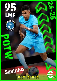 Savinho eFootball 2026 player card — 95 OVR LMF