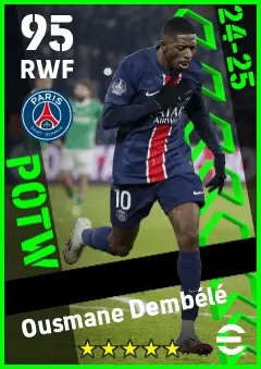 Ousmane Dembele eFootball 2026 player card — 95 OVR RWF