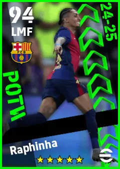 Raphinha eFootball 2026 player card — 94 OVR LMF