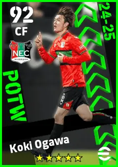 Koki Ogawa eFootball 2026 player card — 92 OVR CF