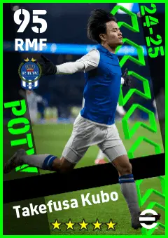Takefusa Kubo eFootball 2026 player card — 95 OVR RMF