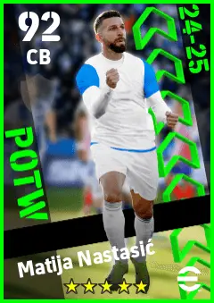 Matija Nastasic eFootball 2026 player card — 92 OVR CB