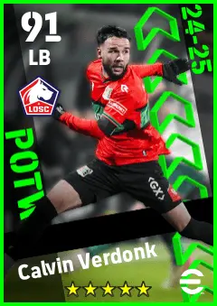 Calvin Verdonk eFootball 2026 player card — 91 OVR LB