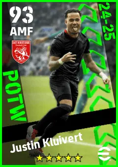 Justin Kluivert eFootball 2026 player card — 93 OVR AMF