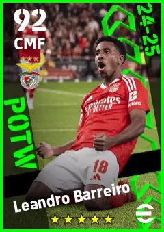 Leandro Barreiro eFootball 2026 player card — 92 OVR CMF