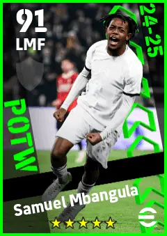 Samuel Mbangula eFootball 2026 player card — 91 OVR LMF