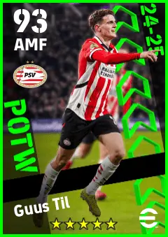 Guus Til eFootball 2026 player card — 93 OVR AMF