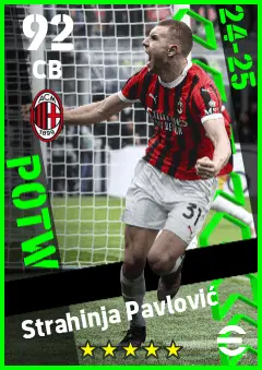 Strahinja Pavlovic eFootball 2026 player card — 92 OVR CB