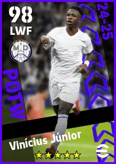 Vinicius Junior eFootball 2026 player card — 98 OVR LWF