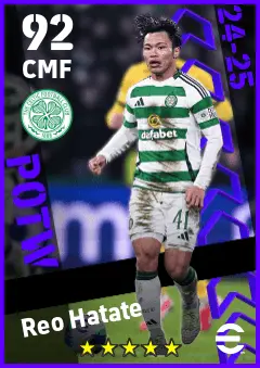 Reo Hatate eFootball 2026 player card — 92 OVR CMF