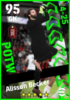 Alisson Becker eFootball 2026 player card — 95 OVR GK