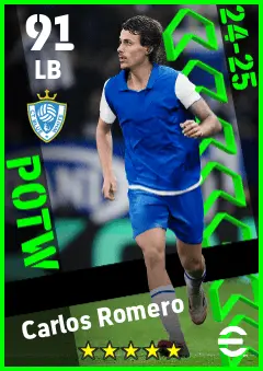Carlos Romero eFootball 2026 player card — 91 OVR LB