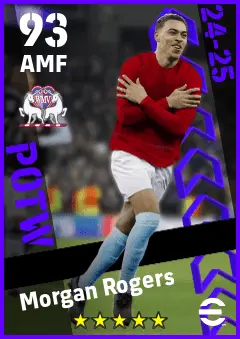 Morgan Rogers eFootball 2026 player card — 93 OVR AMF