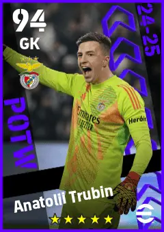 Anatolii Trubin eFootball 2026 player card — 94 OVR GK