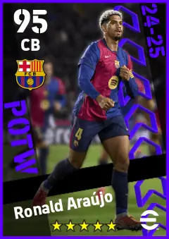 Ronald Araujo eFootball 2026 player card — 95 OVR CB
