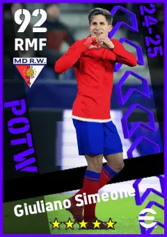 Giuliano Simeone eFootball 2026 player card — 92 OVR RMF