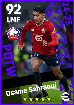 Osame Sahraoui eFootball 2026 player card — 92 OVR LMF