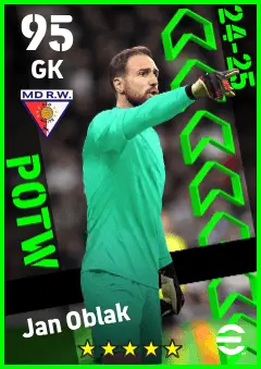 Jan Oblak eFootball 2026 player card — 95 OVR GK