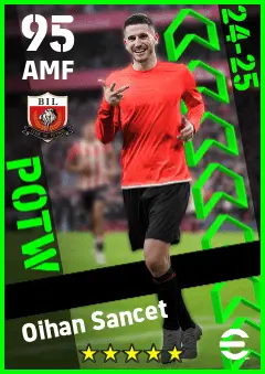 Oihan Sancet eFootball 2026 player card — 95 OVR AMF