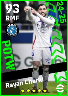 Rayan Cherki eFootball 2026 player card — 93 OVR RMF