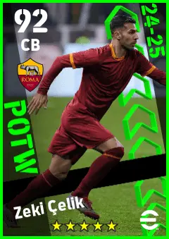 Zeki Celik eFootball 2026 player card — 92 OVR CB