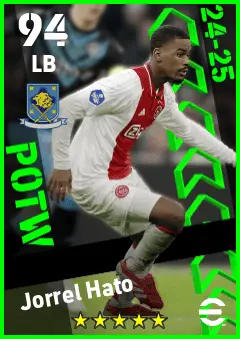 Jorrel Hato eFootball 2026 player card — 94 OVR LB