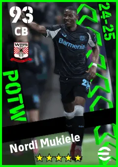 Nordi Mukiele eFootball 2026 player card — 93 OVR CB
