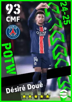 Desire Doue eFootball 2026 player card — 93 OVR CMF