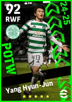 Yang Hyun-Jun eFootball 2026 player card — 92 OVR RWF