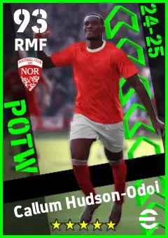 Callum Hudson-Odoi eFootball 2026 player card — 93 OVR RMF