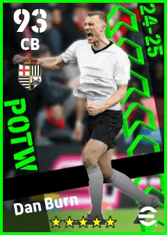 Dan Burn eFootball 2026 player card — 93 OVR CB