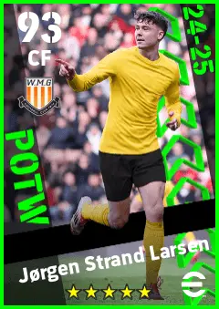 Jorgen Strand Larsen eFootball 2026 player card — 93 OVR CF