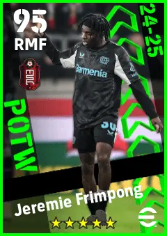 Jeremie Frimpong eFootball 2026 player card — 95 OVR RMF