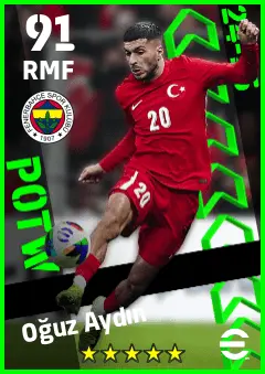 Oguz Aydin eFootball 2026 player card — 91 OVR RMF