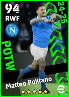 Matteo Politano eFootball 2026 player card — 94 OVR RWF