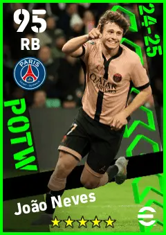 Joao Neves eFootball 2026 player card — 95 OVR RB