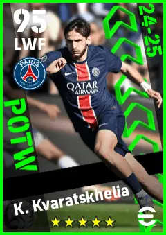 K. Kvaratskhelia eFootball 2026 player card — 95 OVR LWF