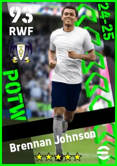 Brennan Johnson eFootball 2026 player card — 93 OVR RWF