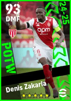 Denis Zakaria eFootball 2026 player card — 93 OVR DMF