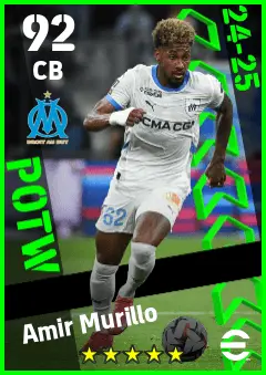 Amir Murillo eFootball 2026 player card — 92 OVR CB