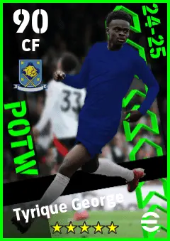 Tyrique George eFootball 2026 player card — 90 OVR CF