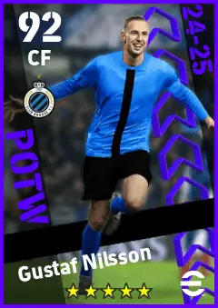 Gustaf Nilsson eFootball 2026 player card — 92 OVR CF