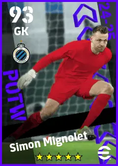 Simon Mignolet eFootball 2026 player card — 93 OVR GK
